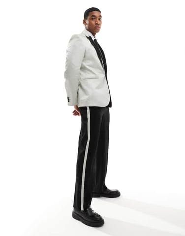 ASOS DESIGN wide tuxedo suit trouser in black and silver