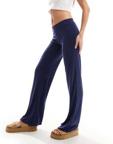 Monki super soft low waist straight leg baggy jersey trousers in navy