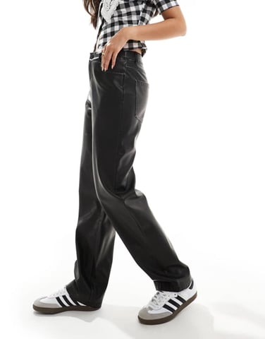 ASOS DESIGN faux leather straight leg trousers in washed black