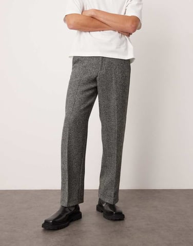 ASOS DESIGN smart wide leg wool blend herringbone trousers in black