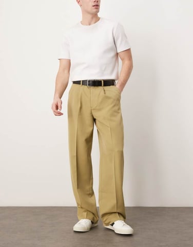 ASOS DESIGN smart wide leg trousers with front pleat in camel