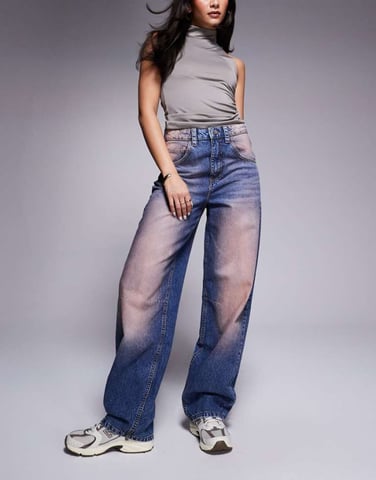 Weekend Collective baggy barrel fit jeans in pink spray wash