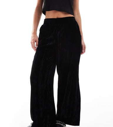 ASOS DESIGN Petite crinkle velvet pull on trouser in black