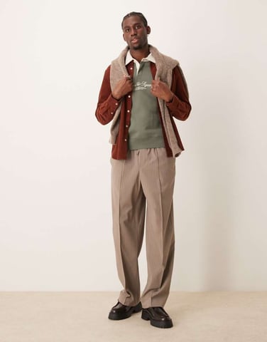 ASOS DESIGN pull on smart wide leg trousers in brown pinstripe