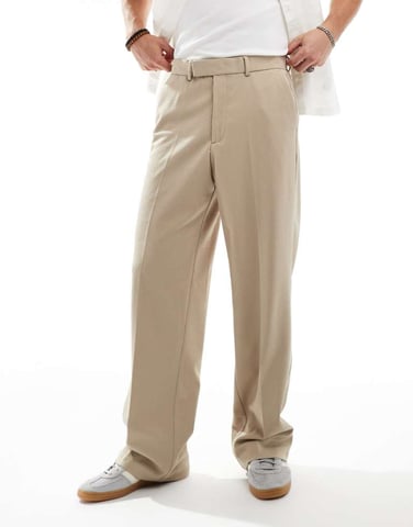 ASOS DESIGN smart wide leg trousers in camel texture