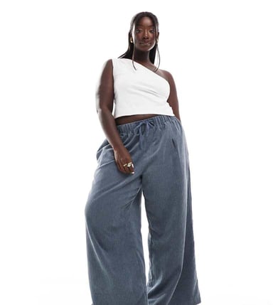 ASOS DESIGN Curve cord wide leg pull on trouser in blue