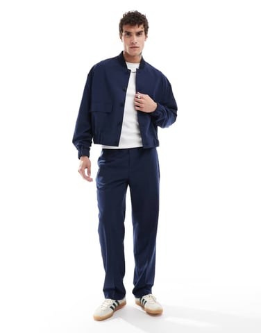 ASOS DESIGN smart co-ord pull on straight leg trousers in navy