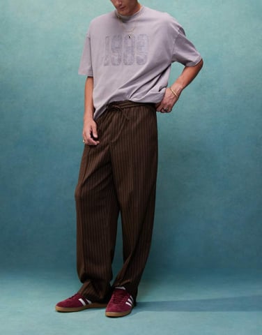 ASOS DESIGN pull on smart wide leg jogger in brown pinstripe