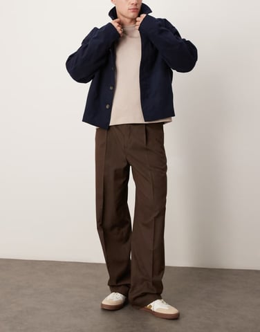 ASOS DESIGN smart wide fit trousers in neutral dogtooth pattern