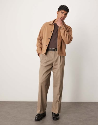 ASOS DESIGN smart premium vida byxor med dubbel veck i sten