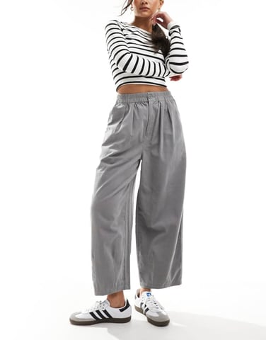 ASOS DESIGN cord cropped balloon trousers in grey