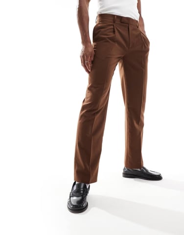 ASOS DESIGN smart straight leg trousers in brown