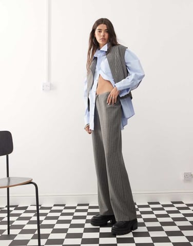 COLLUSION co-ord low rise slim flare trouser in charcoal pinstripe