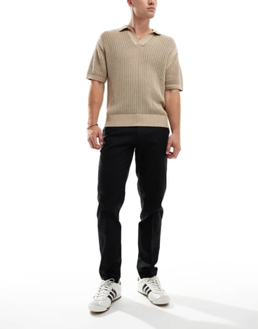 ASOS DESIGN smart slim fit linen blend trousers in black
