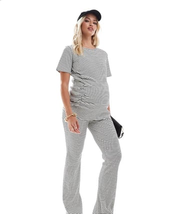 Mamalicious maternity ribbed over the bump flared trouser co-ord in stripe