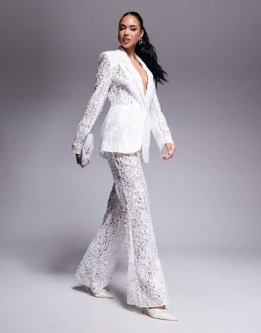 ASOS LUXE lace co-ord kick-flare tailored trouser in ivory