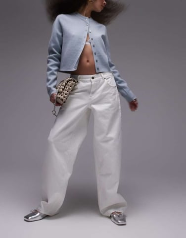 Topshop Cinch low rise relaxed jean in off white