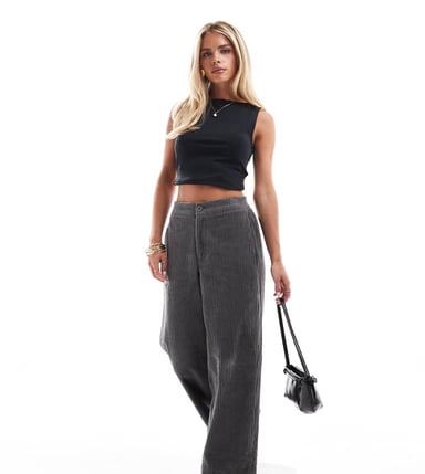 ASOS DESIGN Petite cord barrel trousers in charcoal