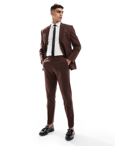 ASOS DESIGN super skinny with linen suit trouser in brown