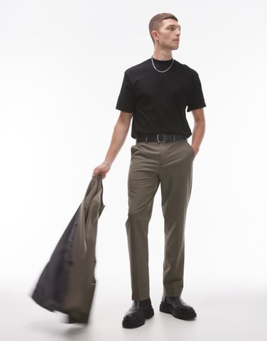 Topman slim suit trousers in khaki