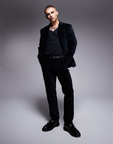 ASOS DESIGN slim pleat front suit trousers in black cotton velvet