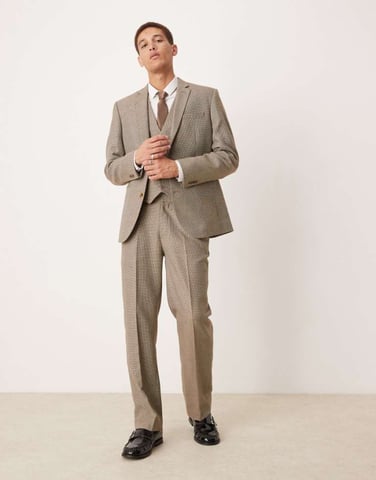 ASOS DESIGN straight suit trousers in brown basketweave