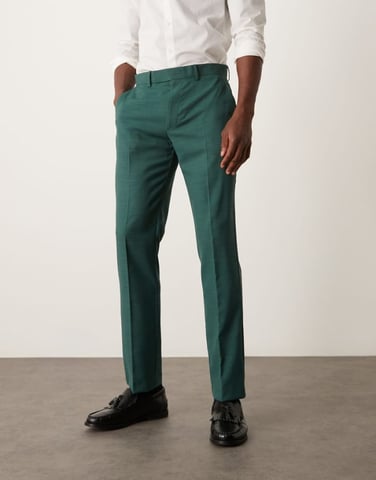 ASOS DESIGN slim suit trousers in green crosshatch
