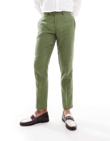 ASOS DESIGN slim suit trousers in dark green herringbone