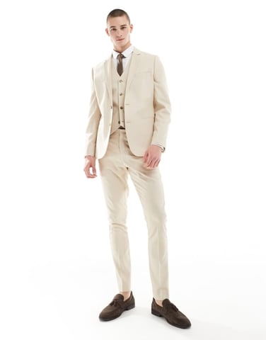 ASOS DESIGN wedding skinny suit trousers in stone