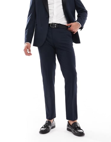 ASOS DESIGN slim fit tuxedo trousers in deep navy