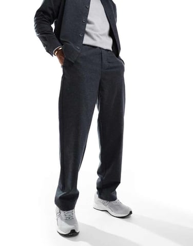 ONLY & SONS loose fit flannel trouser co-ord in charcoal