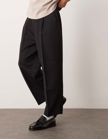 ASOS DESIGN smart balloon trousers with front pleat in black