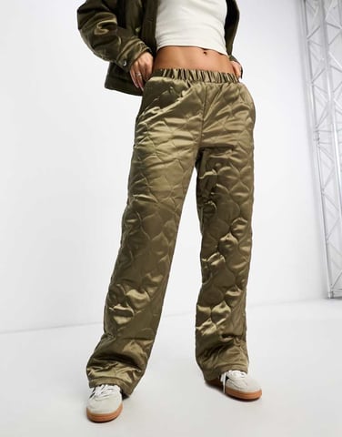 ASOS DESIGN quilted pull on trouser in khaki co-ord