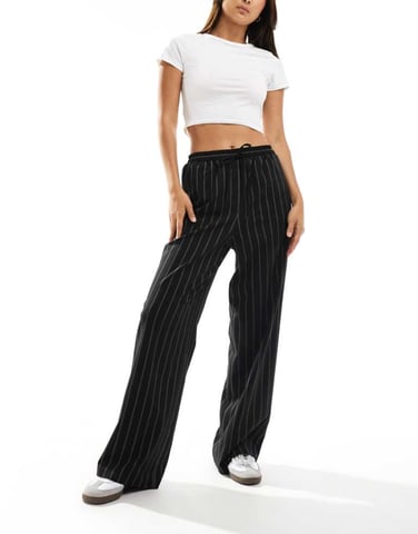 ASOS DESIGN tailored pull on trousers in black stripe