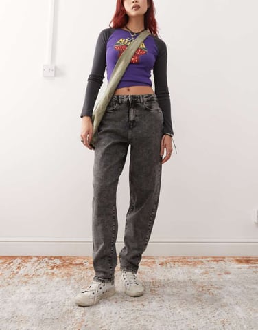 Noisy May Rhoda high waist mom fit jeans in washed grey