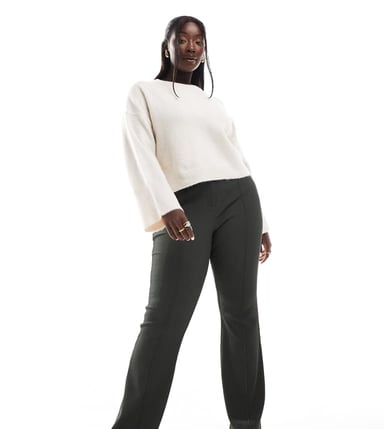 ONLY Curve high waist ribbed flared trousers in peat