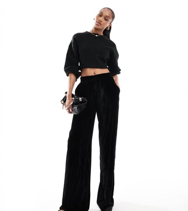 ASOS DESIGN Tall crinkle velvet pull on trouser in black
