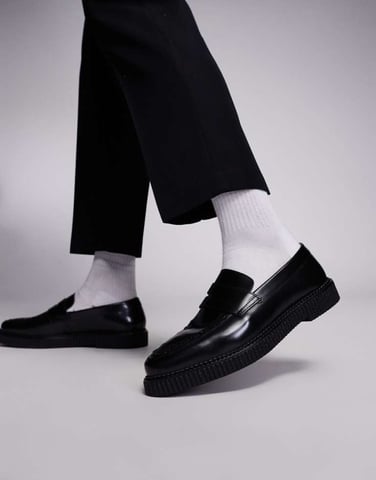 ASOS DESIGN creeper loafers in black leather