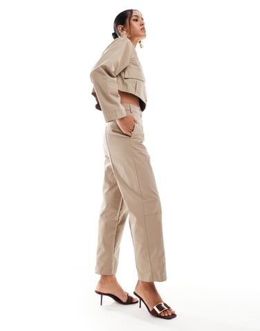 ASOS DESIGN clean front barrel trousers co-ord in stone