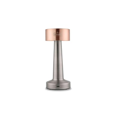 Buccan Buccan dumbbell tafellamp rosegoud en zilver 3 lichtstanden en touchpanel