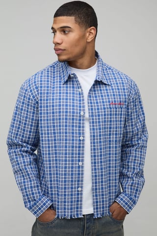 Oversized Boxy Raw Hem Checked Shirt