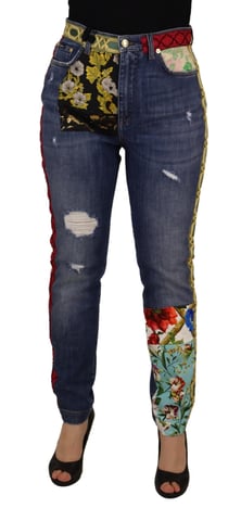 Dolce Gabbana Floral Patch Jeans Distressed Denim