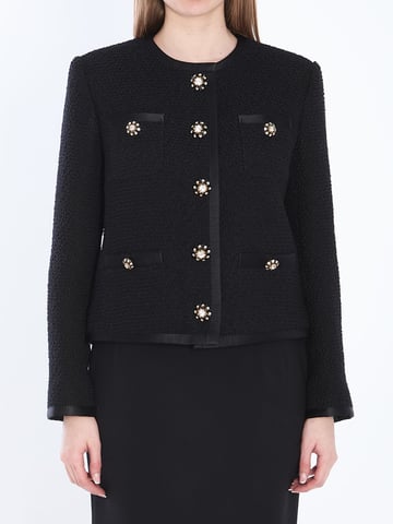 Kort Enkelknäppt Boucle Tweed Jacka