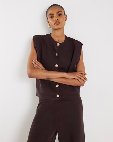 River Island Womens Waistcoat Brown Knitted
