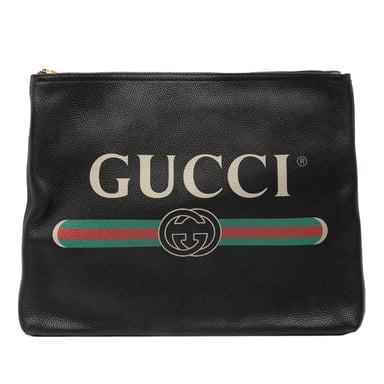Begagnad Medium Läder Logo Portfolio Clutch