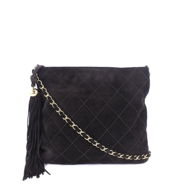 Begagnad Kviltat Mocka Fringed Crossbody