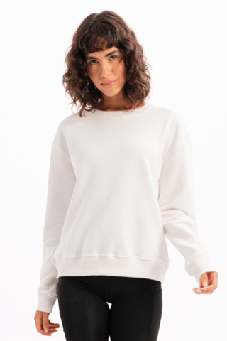 Crew Neck Basic Pattern Ecru Women's Sweatshirt Tracksuit Top - Aura