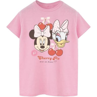 Disney Womens/Ladies Minnie Mouse & Daisy Cherry Cotton Boyfriend T-Shirt (Baby Pink)