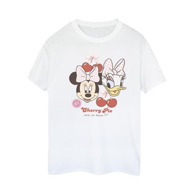 Disney Womens/Ladies Minnie Mouse & Daisy Cherry Cotton Boyfriend T-Shirt (White)