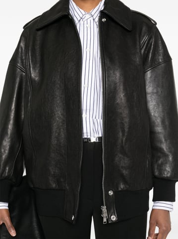 Black Leather Jacket With Epaulettes